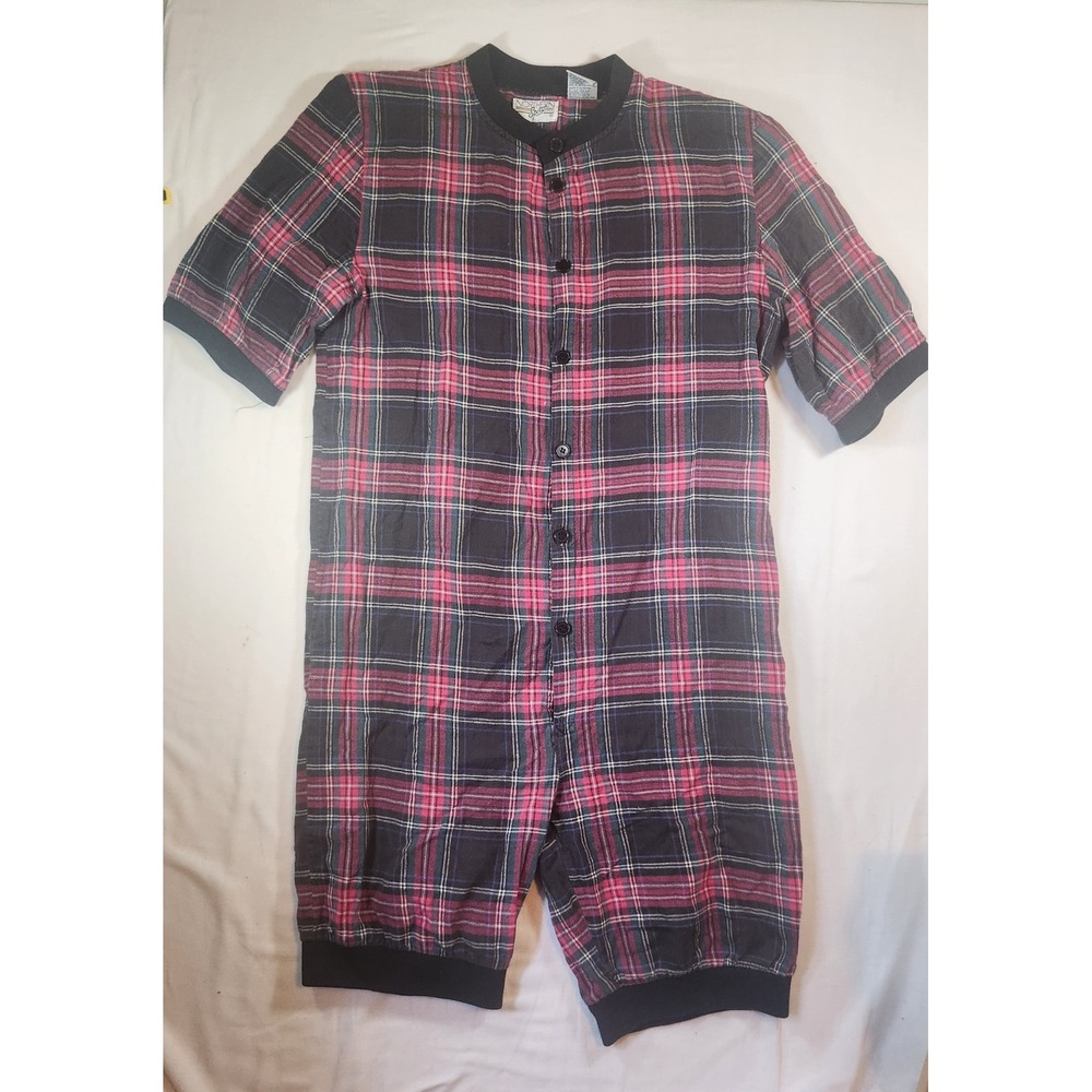 Northern Spirit Pink Plaid Flannel Union Suit Short Sleeve Drop Seat Mens Small